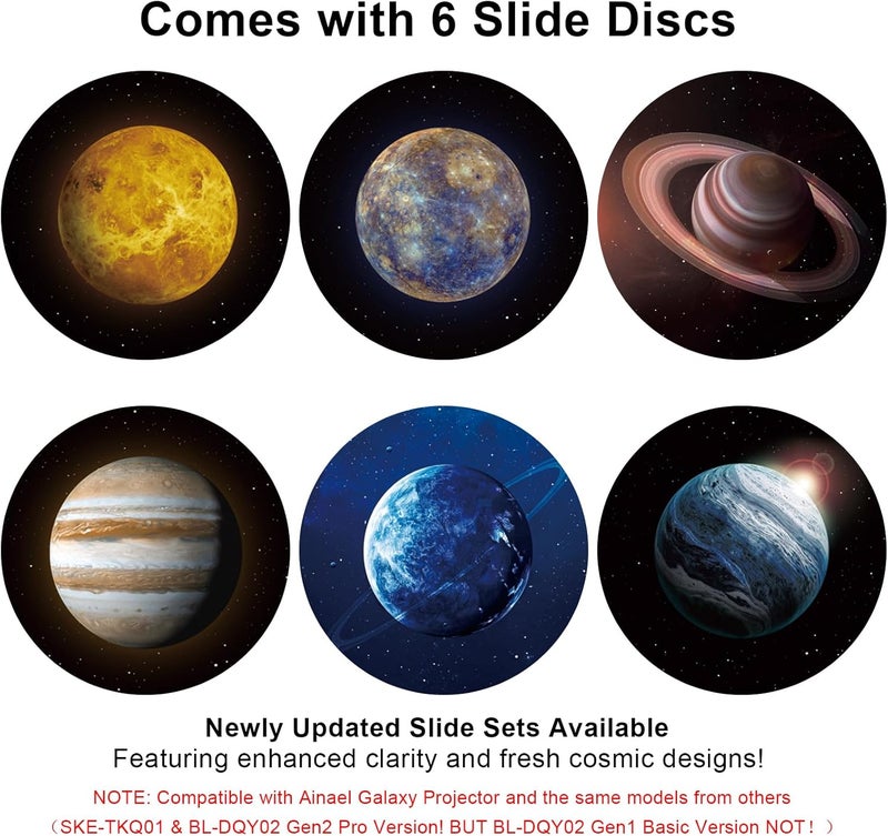 Ainael Galaxy Projector Disc – Ultra HD Projector Slide, Compatible with Galaxy Projectors and Model SKE-TKQ01 & BL-DQY02 Projectors – 6 Disc Set (Solar System) - Image 2